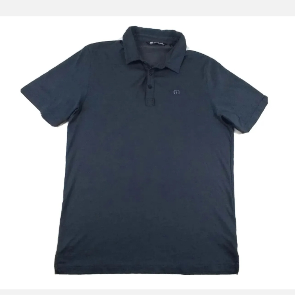 Travis Mathew Golf Men's Large L Short Sleeve Polo Shirt Blue Logo Casual